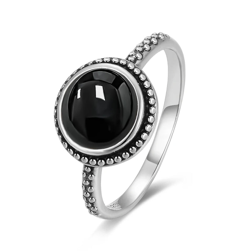 Bague Protectrice en Onyx Noir & Argent - - L'Arbre des Chakras