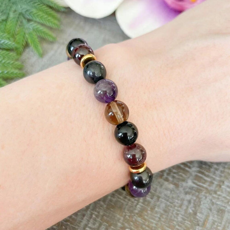 Bracelet &quot;Harmonie &amp; Protection&quot; en Shungite, Quartz Fumé, Améthyste &amp; Grenat -  - L&#39;Arbre des Chakras