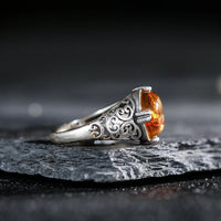 Bague Ajustable "Éclat Solaire" en Ambre & Argent -  - L'Arbre des Chakras