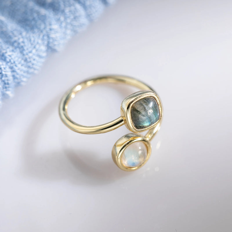 Bague "Isha" en Labradorite & Pierre de Lune
