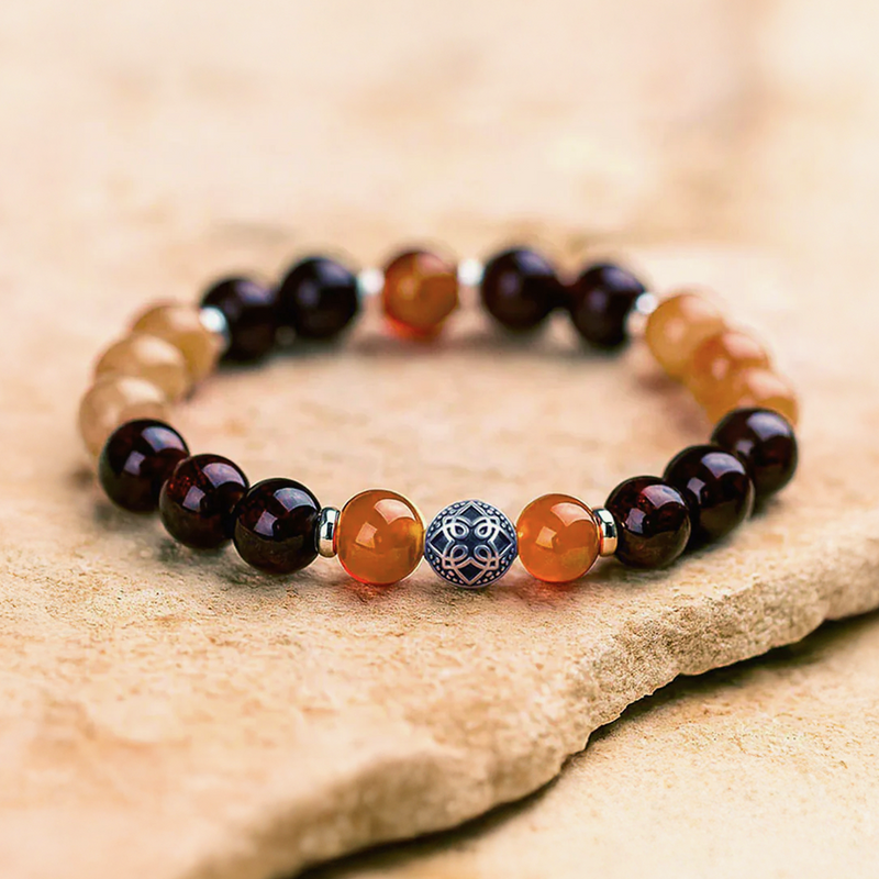 Bracelet Premium "Souffle de Vie" en Cornaline, Grenat & Pierre de soleil - 17cm - L'Arbre des Chakras