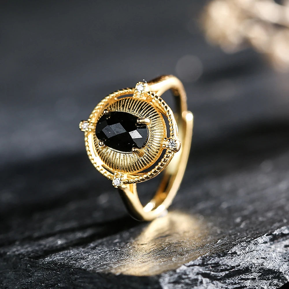 Bague Ajustable "Noir Magnétique" - Spinelle Noir