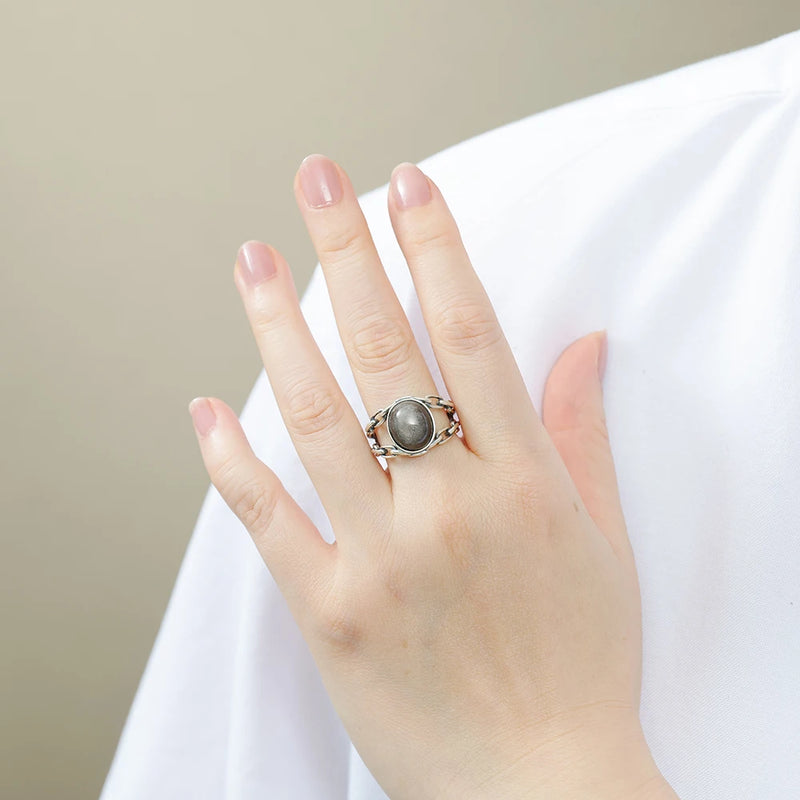 Bagues Ajustable "Confiance Sacrée" en Obsidienne Dorée - - L'Arbre des Chakras