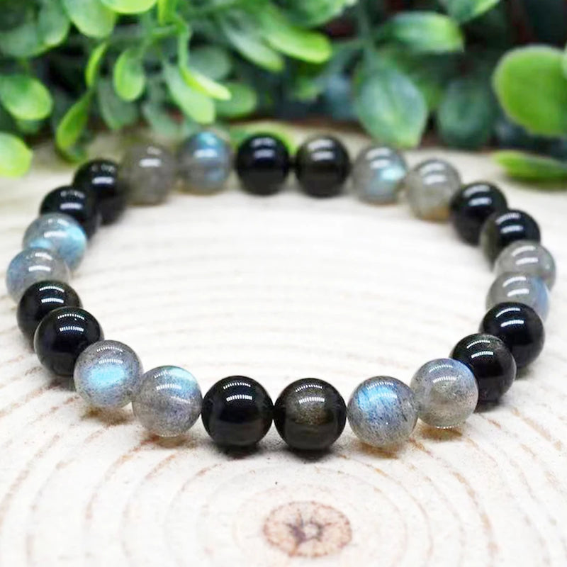 Bracelet "Refuge Spirituel" en Labradorite & Obsidienne Dorée - 17cm - L'Arbre des Chakras