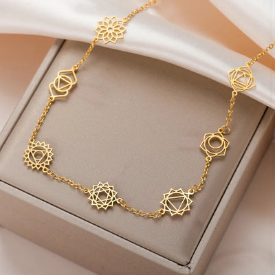 Collier 7 Chakras - Symboles Mystiques - Or - L'Arbre des Chakras