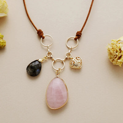 Collier "Équilibre du Cœur" en Quartz Rose & Labradorite - - L'Arbre des Chakras