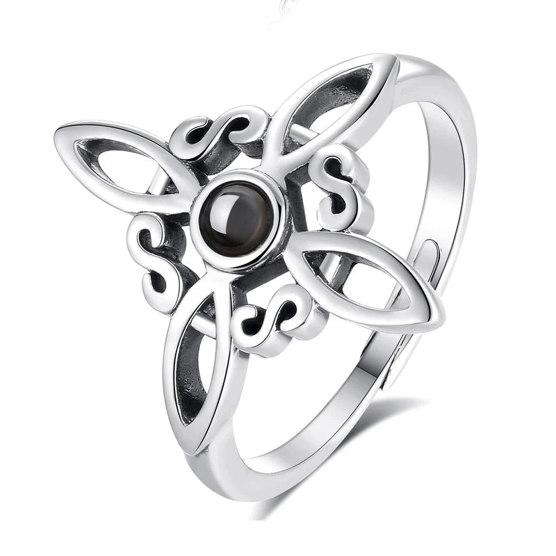 Bague Ajustable "Énergie Mystique" en Noeud de Sorcière & Obsidienne -  - L'Arbre des Chakras