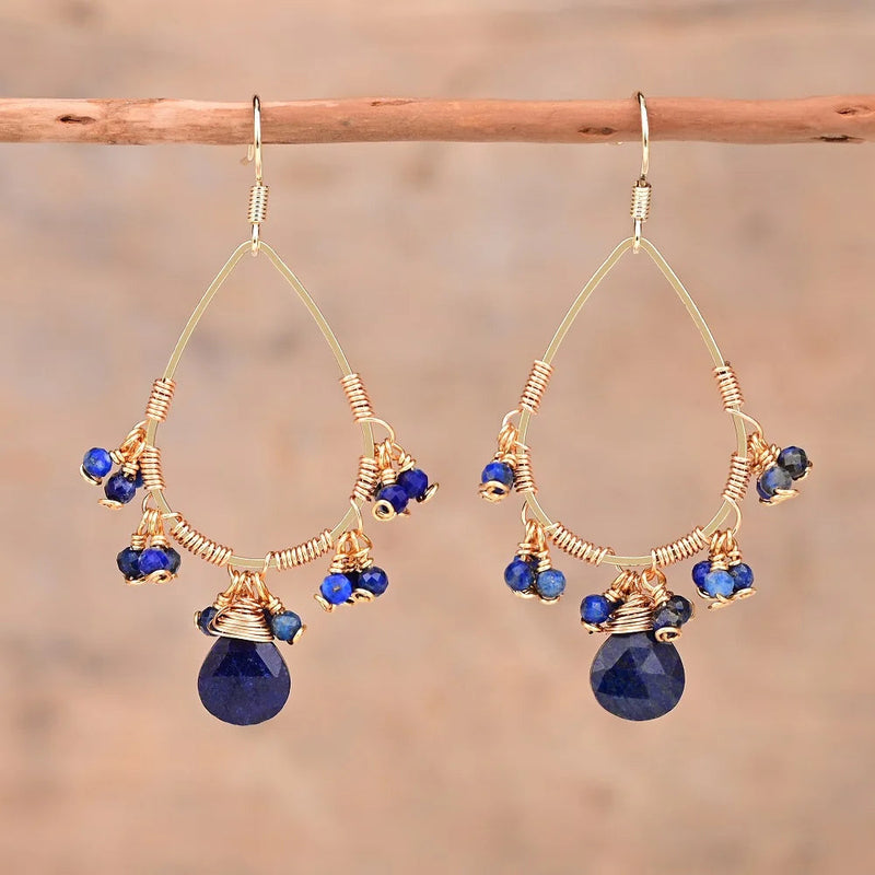 Boucles d&#39;Oreilles &quot;Rétro&quot; en Pierres Naturelles - Lapis lazuli - L&#39;Arbre des Chakras