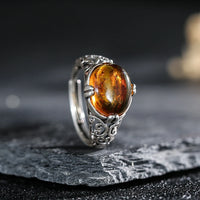 Bague Ajustable "Éclat Solaire" en Ambre & Argent -  - L'Arbre des Chakras