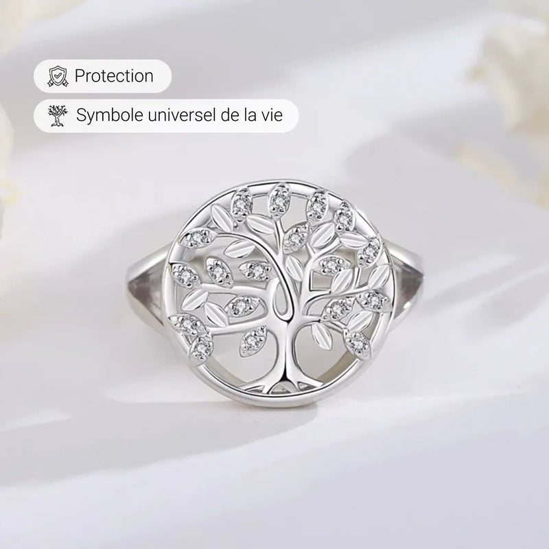 Bague Ajustable &quot;Arbre de Vie Étincelant&quot; en Argent -  - L&#39;Arbre des Chakras