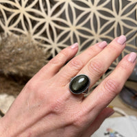 Bague Ajustable "Aura" en Obsidienne Dorée -  - L'Arbre des Chakras