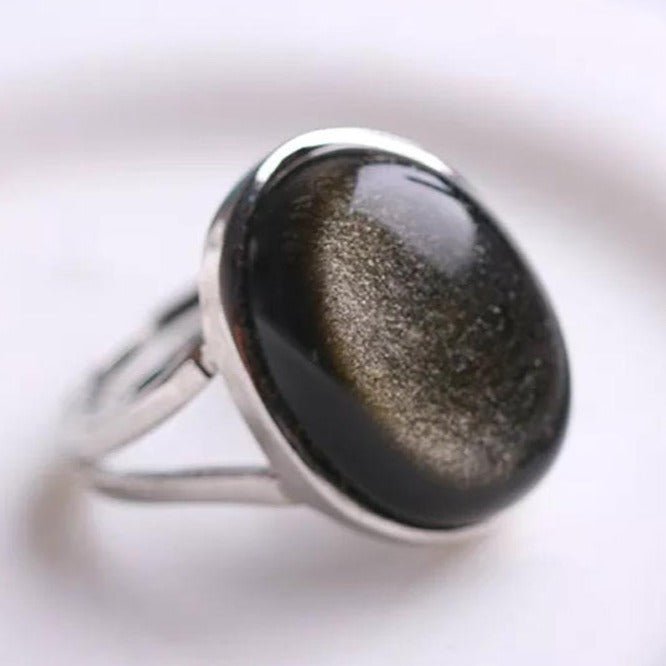 Bague Ajustable "Aura" en Obsidienne Dorée -  - L'Arbre des Chakras