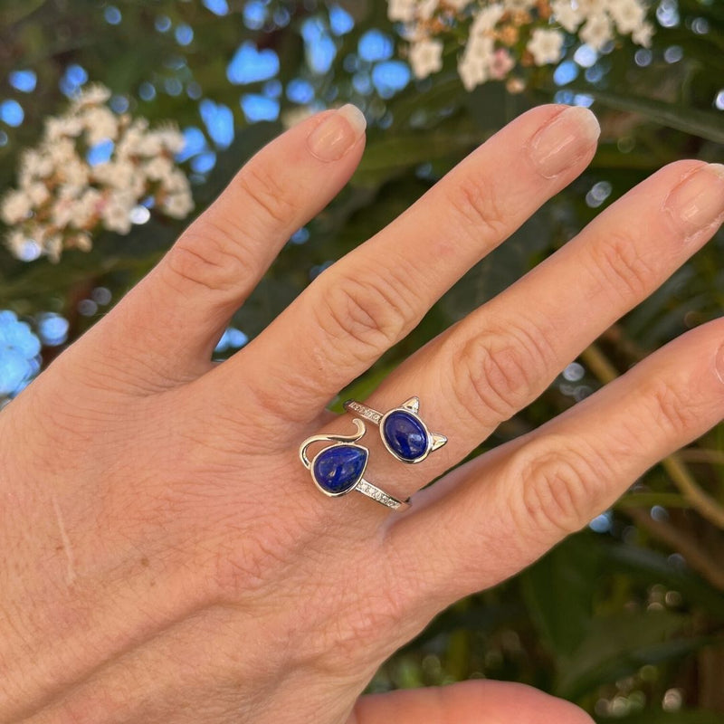 Bague Ajustable &quot;Chat&quot; en Lapis Lazuli -  - L&#39;Arbre des Chakras