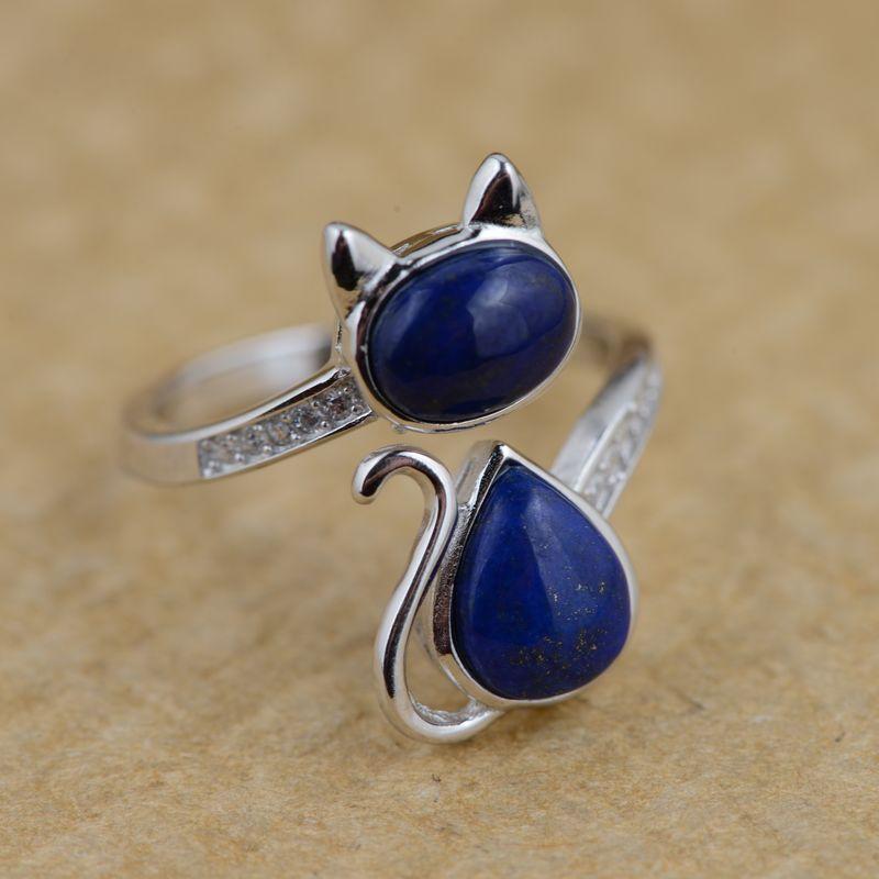 Bague Ajustable &quot;Chat&quot; en Lapis Lazuli -  - L&#39;Arbre des Chakras