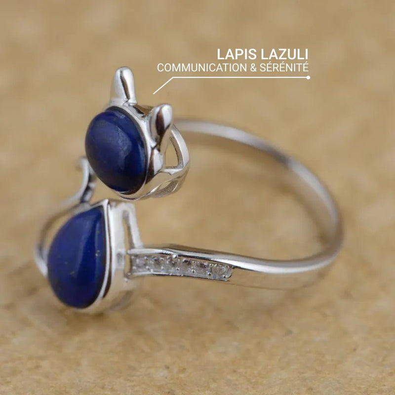 Bague Ajustable &quot;Chat&quot; en Lapis Lazuli -  - L&#39;Arbre des Chakras