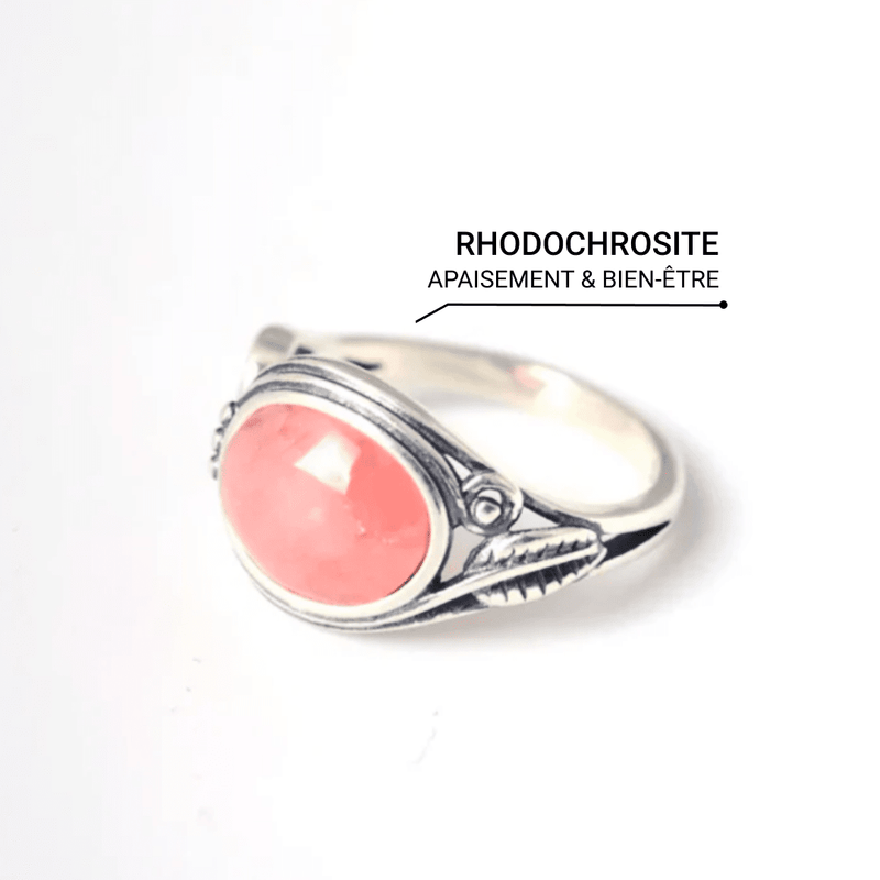 Bague Ajustable "Coeur Apaisé" en Rhodochrosite & Argent -  - L'Arbre des Chakras