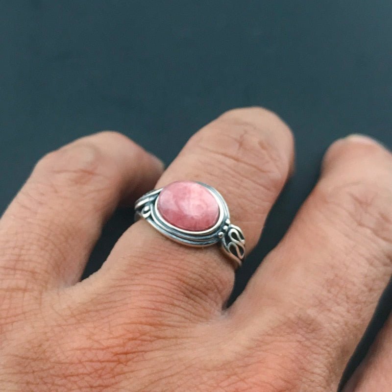 Bague Ajustable "Coeur Apaisé" en Rhodochrosite & Argent -  - L'Arbre des Chakras