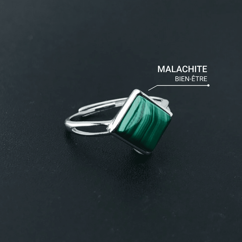 Bague Ajustable "Éclat Verdoyant" en Malachite - Forme Carré -  - L'Arbre des Chakras