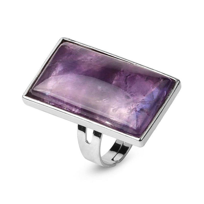 Bague Rectangle Ajustable en Pierre Naturelle - Améthyste - L'Arbre des Chakras