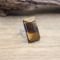 Bague Rectangle Ajustable en Pierre Naturelle - Oeil de Tigre - L'Arbre des Chakras