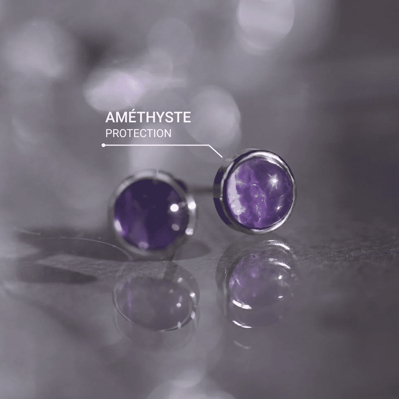 Boucles d'Oreilles Clous en Améthyste & Argent -  - L'Arbre des Chakras