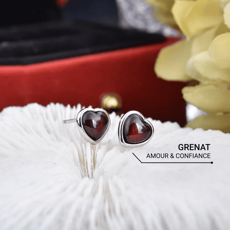 Boucles d&#39;Oreilles &quot;Coeur Passion&quot; en Grenat &amp; Argent -  - L&#39;Arbre des Chakras