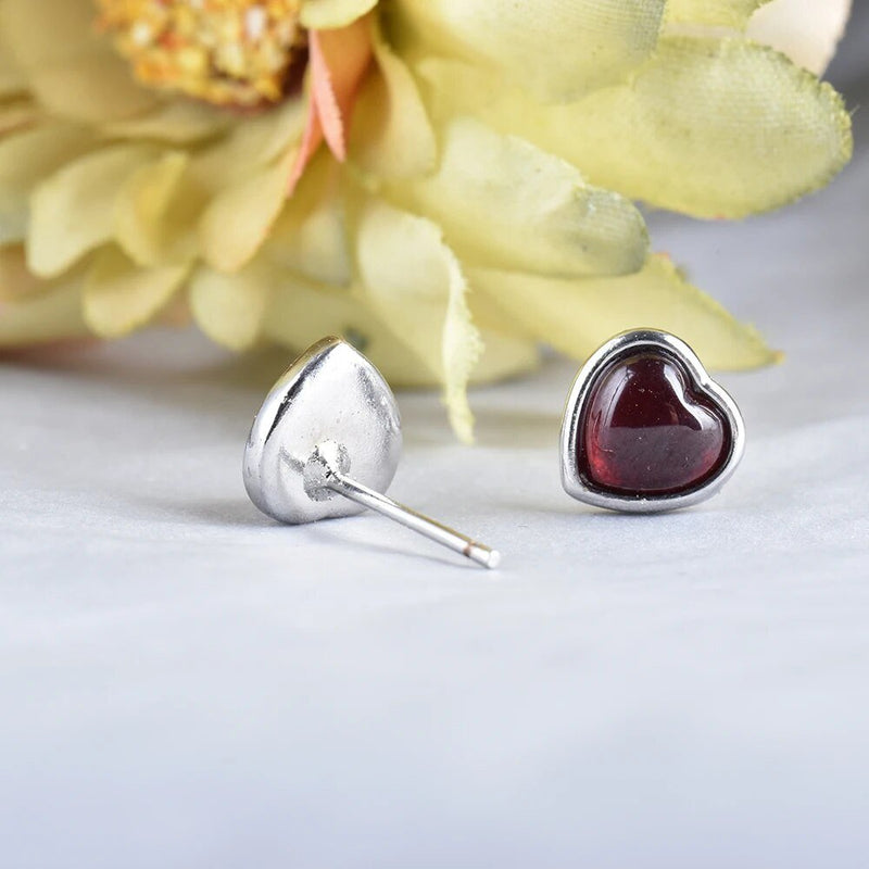 Boucles d&#39;Oreilles &quot;Coeur Passion&quot; en Grenat &amp; Argent -  - L&#39;Arbre des Chakras