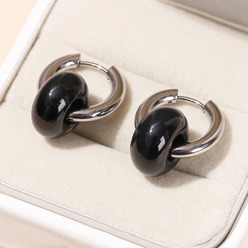 Boucles d&#39;Oreilles &quot;Double Créole&quot; en Pierres Naturelles - Onyx noir - L&#39;Arbre des Chakras