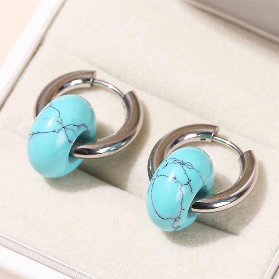 Boucles d'Oreilles "Double Créole" en Pierres Naturelles - Turquoise - L'Arbre des Chakras