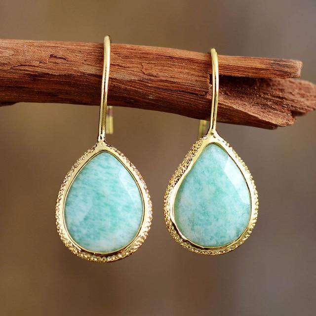 Boucles d'Oreilles "Goutte" en Pierre Naturelle - Amazonite - L'Arbre des Chakras