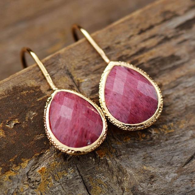 Boucles d'Oreilles "Goutte" en Pierre Naturelle - Rhodochrosite - L'Arbre des Chakras