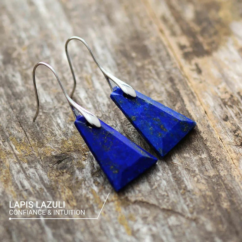 Boucles d'Oreilles Minimalistes en Lapis Lazuli -  - L'Arbre des Chakras