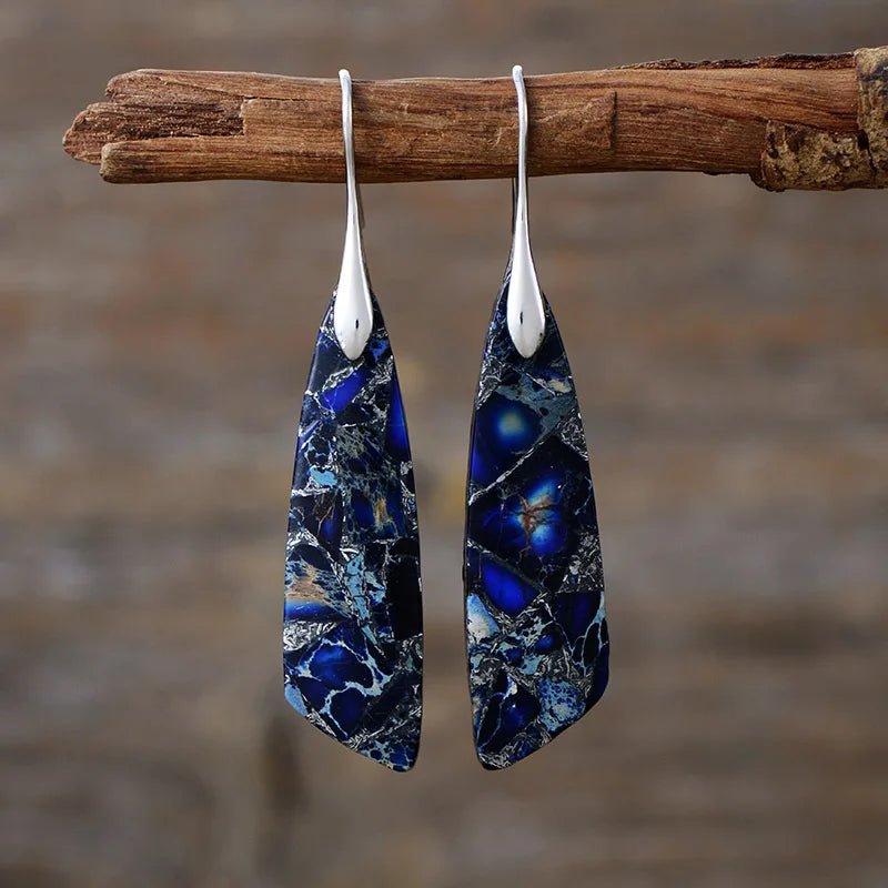 Boucles d'Oreilles Pendantes en Jaspe Bleu - - L'Arbre des Chakras