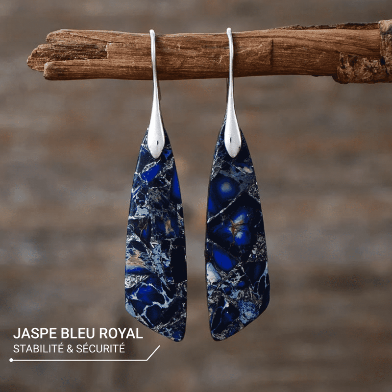 Boucles d&#39;Oreilles Pendantes en Jaspe Bleu -  - L&#39;Arbre des Chakras