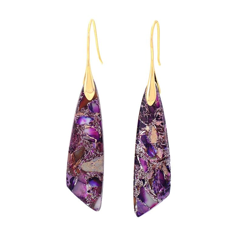 Boucles d&#39;Oreilles Pendantes en Jaspe Violet - Or - L&#39;Arbre des Chakras