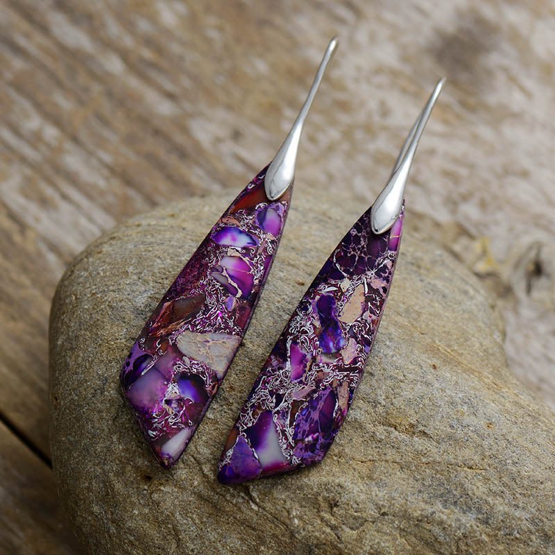 Boucles d&#39;Oreilles Pendantes en Jaspe Violet -  - L&#39;Arbre des Chakras