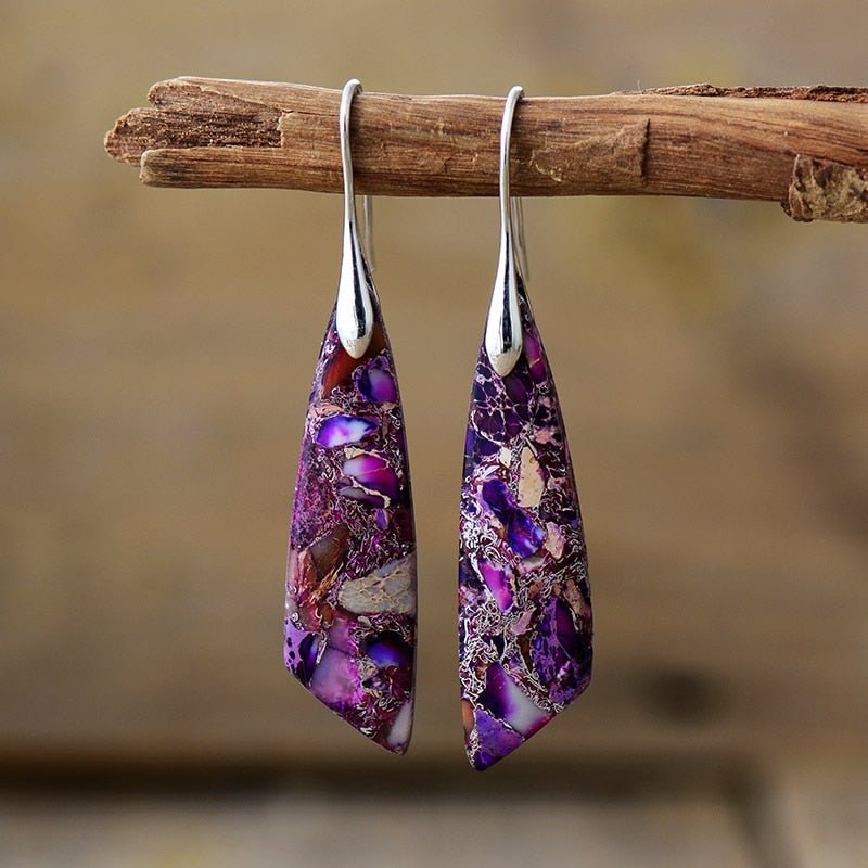 Boucles d&#39;Oreilles Pendantes en Jaspe Violet -  - L&#39;Arbre des Chakras