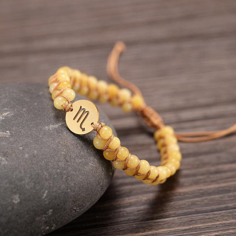 Bracelet Tressé "12 Constellations" en Pierres Naturelles - Scorpion -  Calcite Jaune - L'Arbre des Chakras