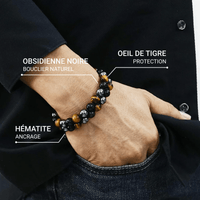 Bracelet Tressé Ajustable "Triple Protections" en Hématite, Oeil de Tigre & Obsidienne -  - L'Arbre des Chakras