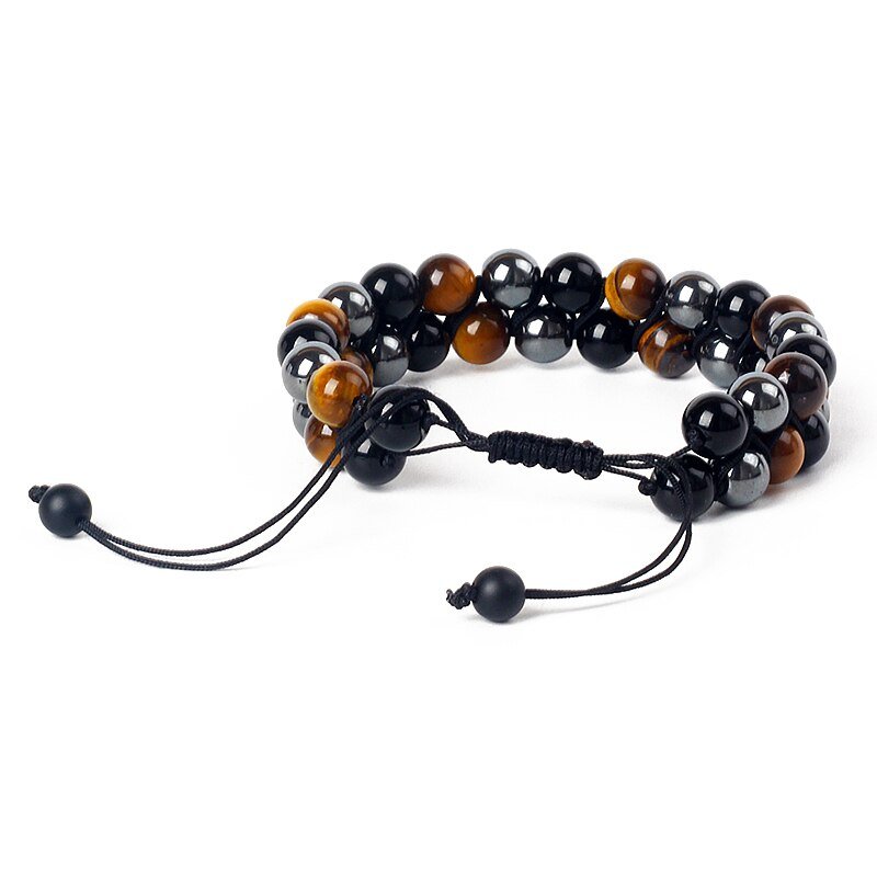 Bracelet Tressé Ajustable "Triple Protections" en Hématite, Oeil de Tigre & Obsidienne -  - L'Arbre des Chakras