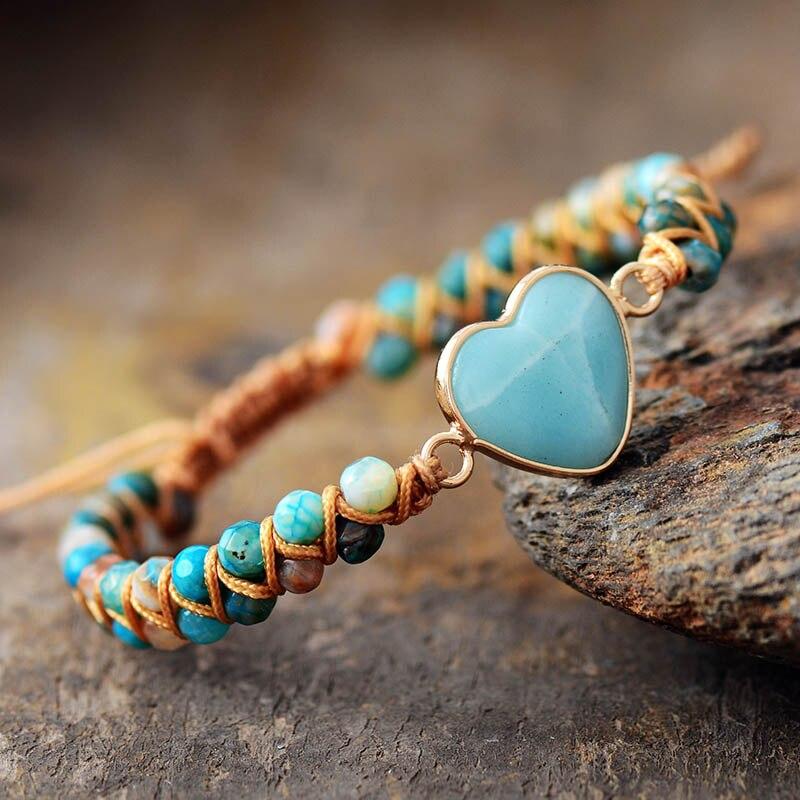 Bracelet Tressé &quot;Cœur&quot; en Amazonite -  - L&#39;Arbre des Chakras