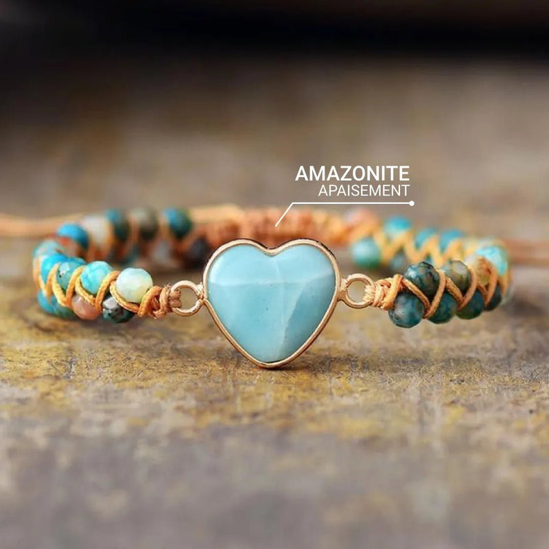 Bracelet Tressé &quot;Cœur&quot; en Amazonite -  - L&#39;Arbre des Chakras