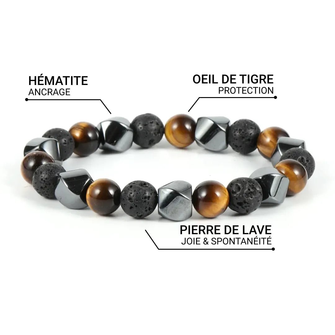 Bracelet Triple Protection en Pierre de Lave, Oeil de Tigre & Hématite - - L'Arbre des Chakras