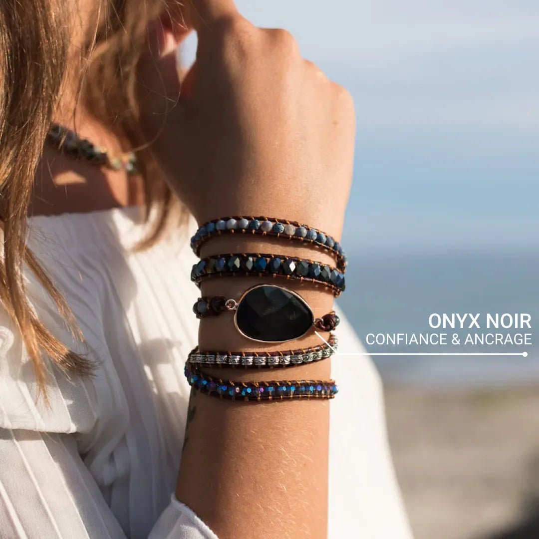Bracelet Wrap "Symbole de Maîtrise" en Onyx - - L'Arbre des Chakras
