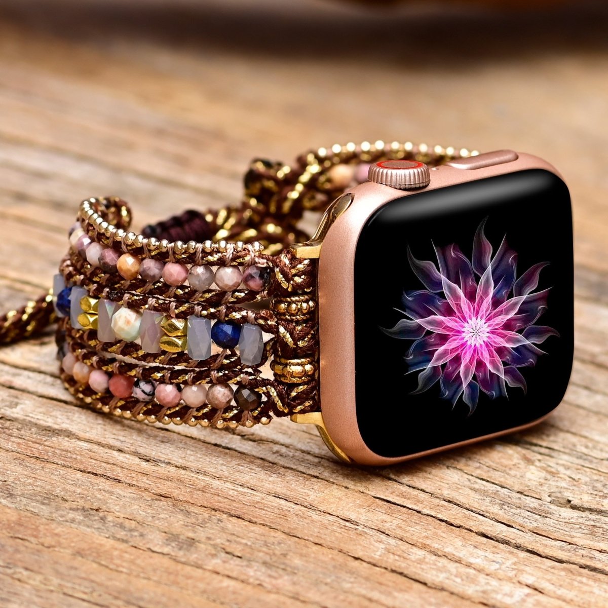 Bracelet Wrap Apple Watch en Rhodonite - 38-41mm - L'Arbre des Chakras