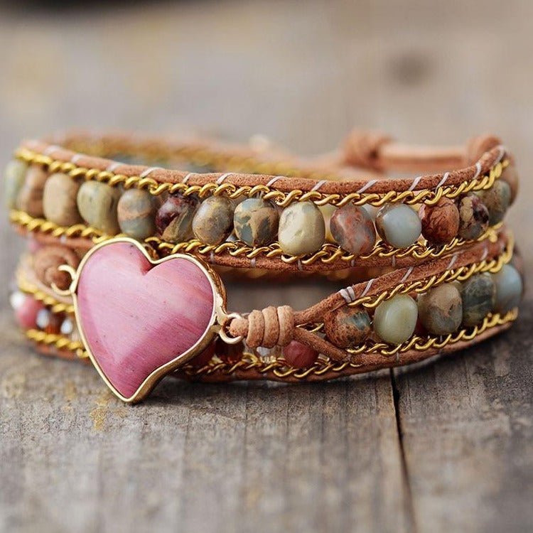 Bracelet Wrap &quot;Compassion&quot; en Rhodonite &amp; Jaspe Aqua Terra -  - L&#39;Arbre des Chakras