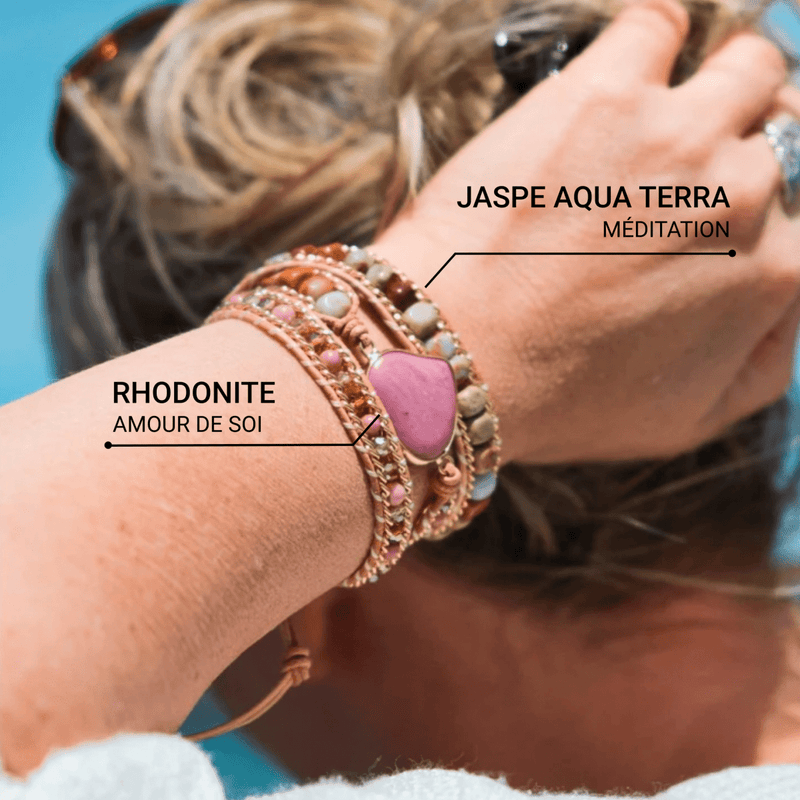 Bracelet Wrap &quot;Compassion&quot; en Rhodonite &amp; Jaspe Aqua Terra -  - L&#39;Arbre des Chakras