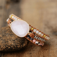 Bracelet Wrap "Douceur Équilibrée" en Quartz Rose -  - L'Arbre des Chakras