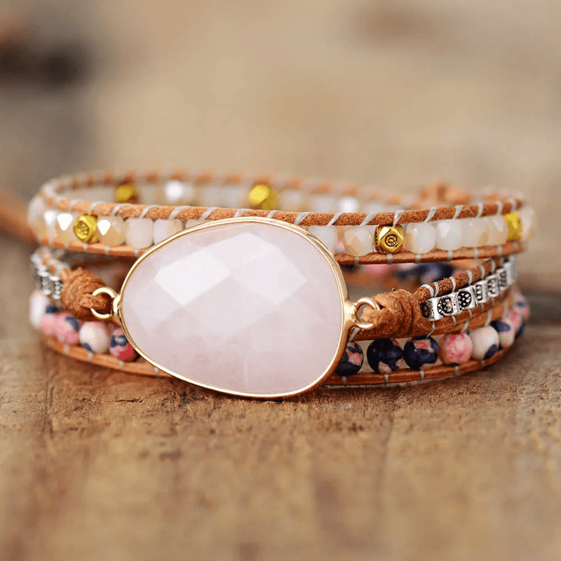 Bracelet Wrap "Douceur Équilibrée" en Quartz Rose -  - L'Arbre des Chakras