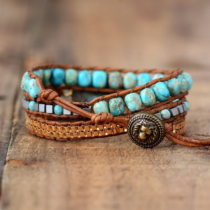 Bracelet Wrap &quot;Énergie Apaisante&quot; en Turquoise -  - L&#39;Arbre des Chakras